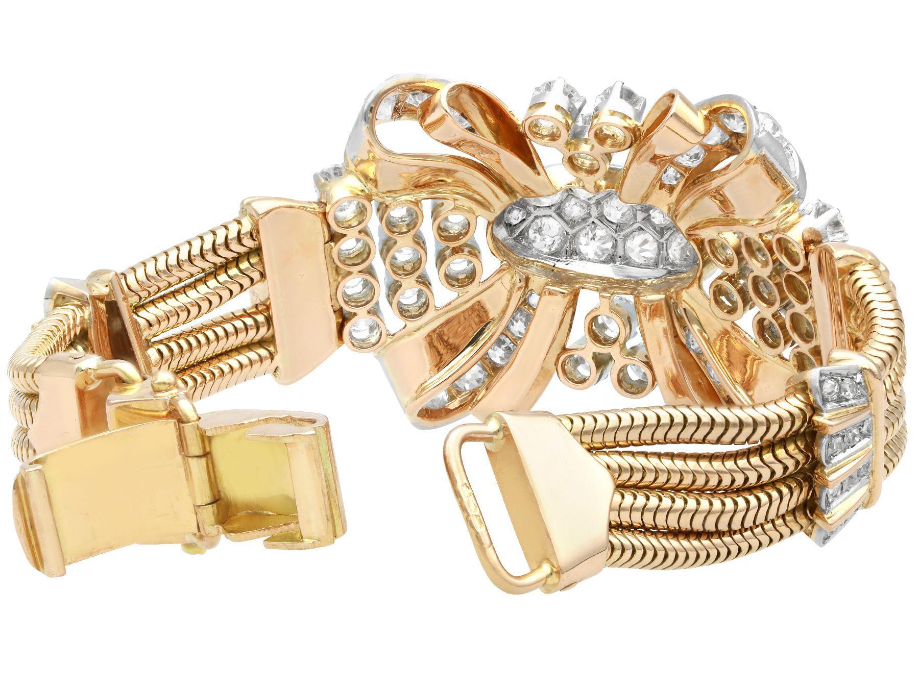 Bracelet Art déco vintage en or jaune et diamants de 8,77 carats en vente 3