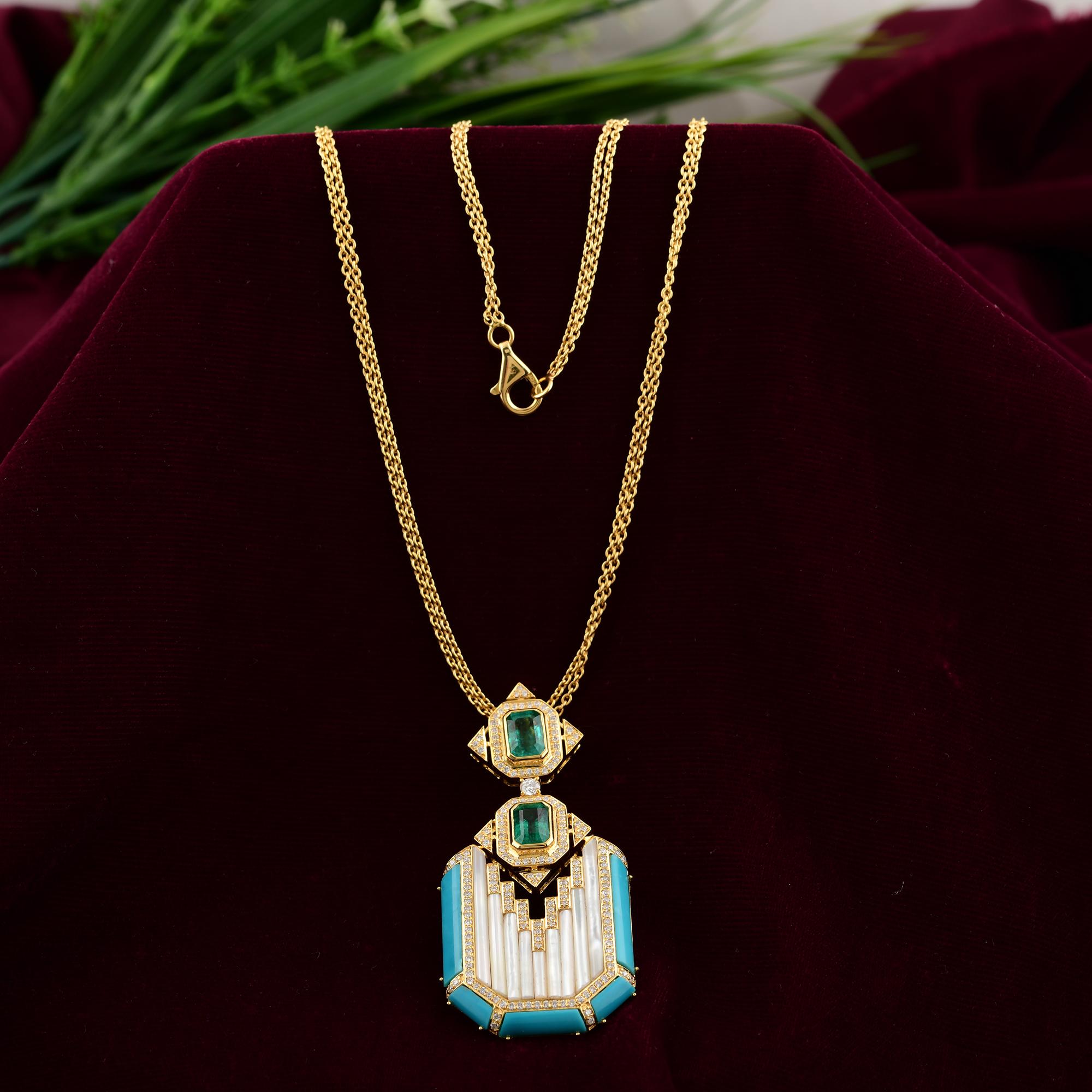 Art Deco 8.78Ct Edelstein & Diamant Anhänger Halskette in 18K Solid Gelbgold (Gemischter Schliff) im Angebot