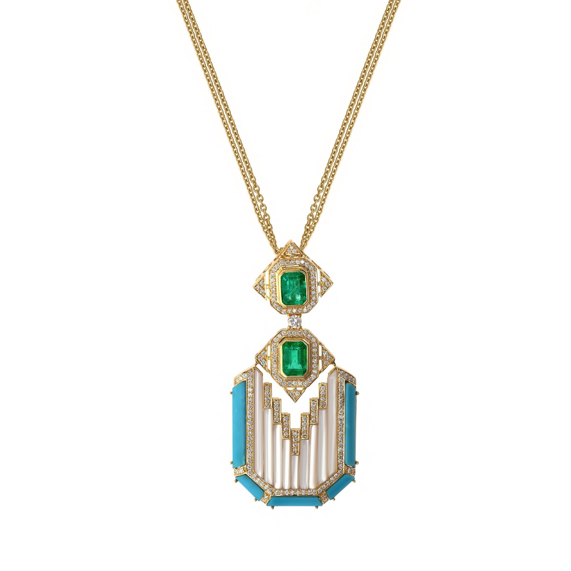 Art Deco 8.78Ct Edelstein & Diamant Anhänger Halskette in 18K Solid Gelbgold im Zustand „Neu“ im Angebot in Diera, Dubai