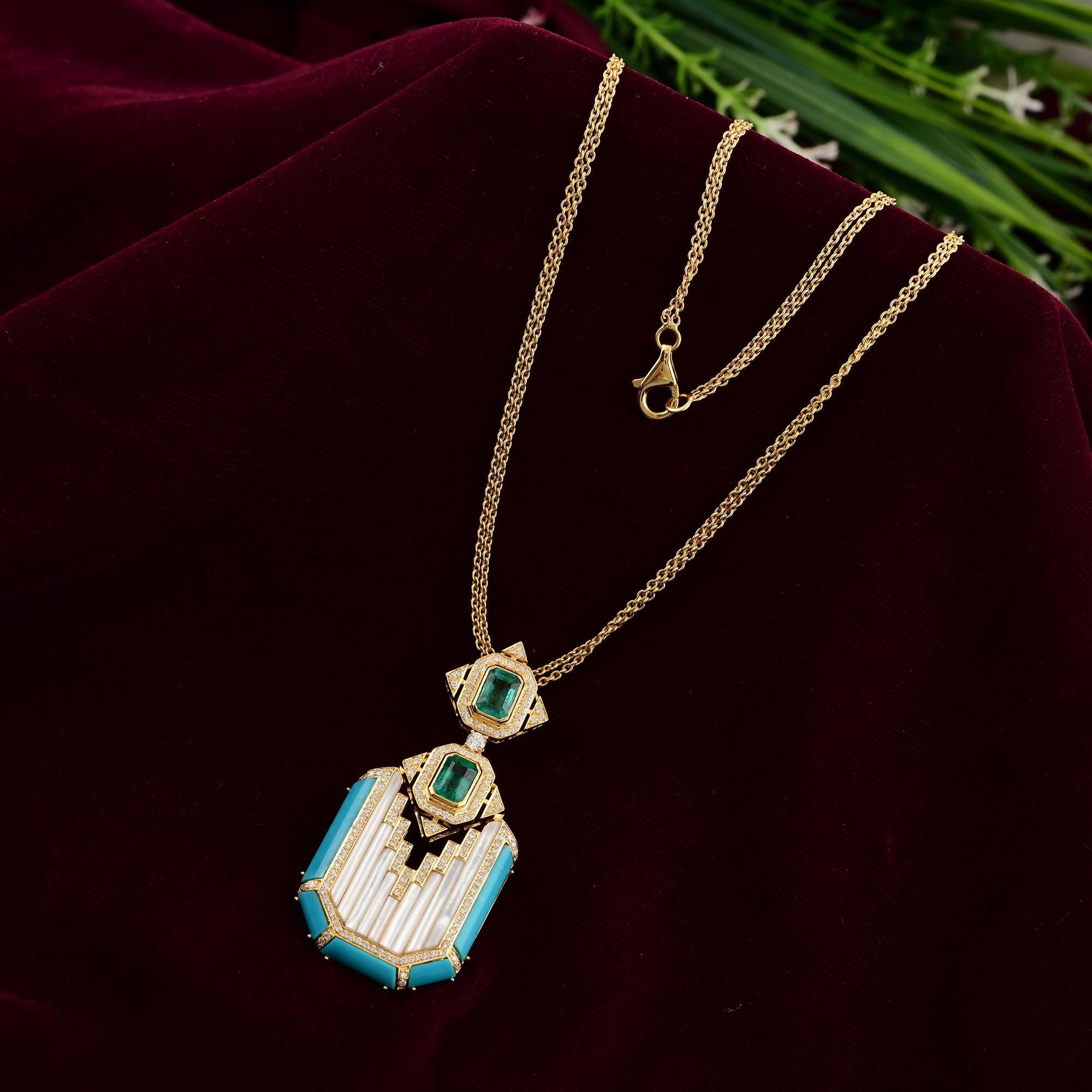 Art Deco 8.78Ct Edelstein & Diamant Anhänger Halskette in 18K Solid Gelbgold Damen im Angebot