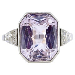 Art Deco 8.87CTW Pink Kunzite & Diamond Ring in Platinum C. 1920's