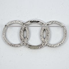 Art Deco 89 Silver Tone Three Circles Brooch with Black and Clear Rhinestones
