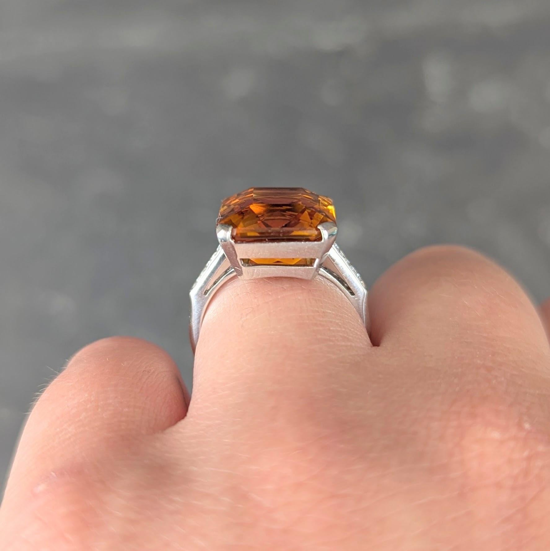 Art Deco 8.95 CTW Citrine Diamond Platinum Vintage Cocktail Ring For Sale 5