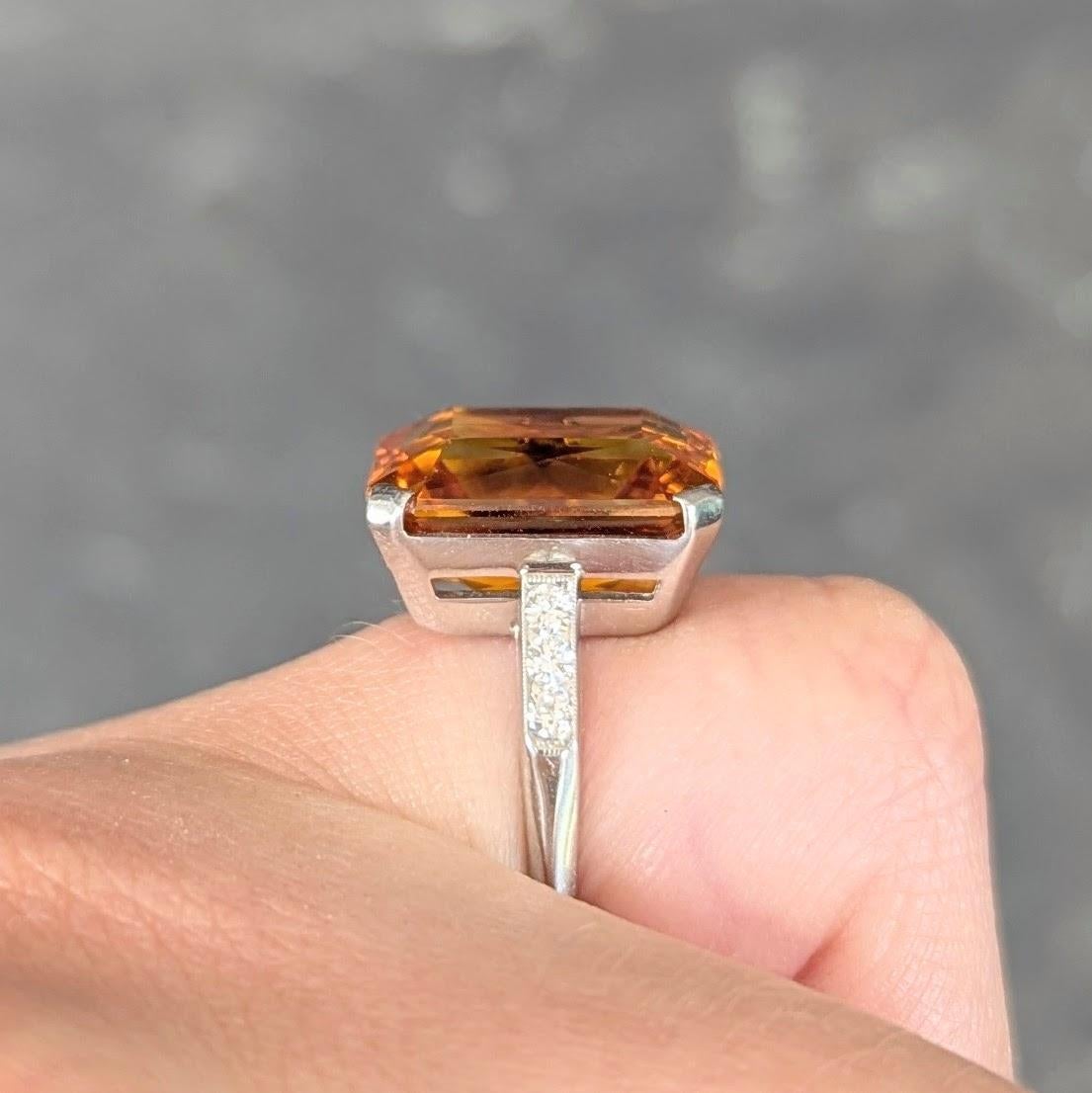 Art Deco 8.95 CTW Citrine Diamond Platinum Vintage Cocktail Ring For Sale 6