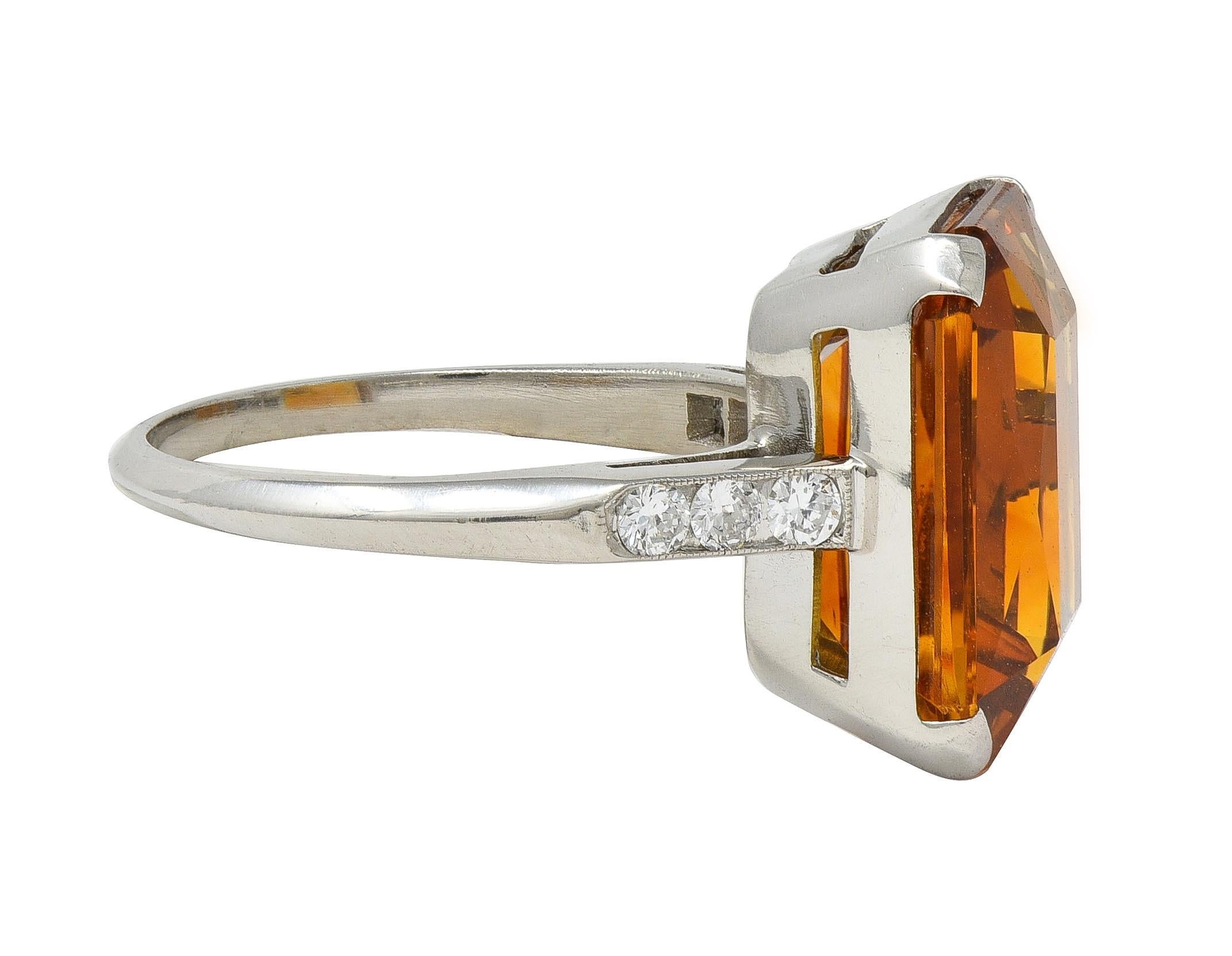 Radiant Cut Art Deco 8.95 CTW Citrine Diamond Platinum Vintage Cocktail Ring For Sale