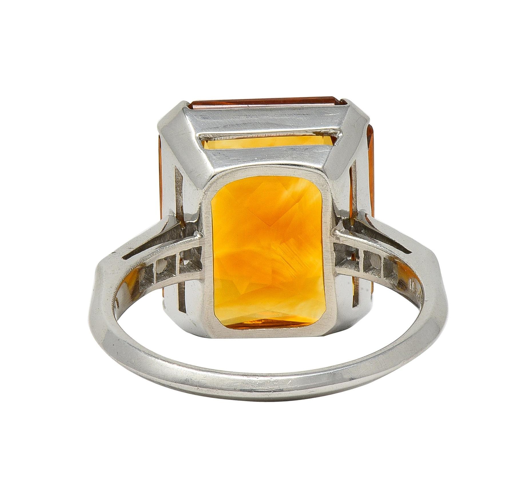 Art Deco 8.95 CTW Citrine Diamond Platinum Vintage Cocktail Ring In Excellent Condition For Sale In Philadelphia, PA