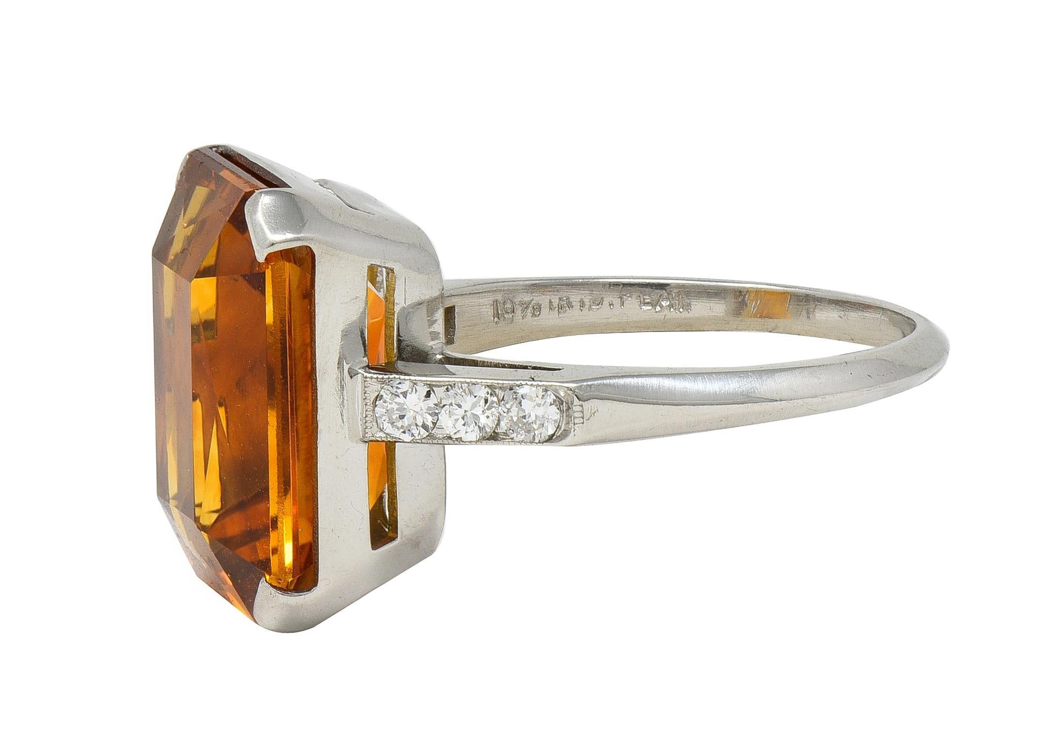 Women's or Men's Art Deco 8.95 CTW Citrine Diamond Platinum Vintage Cocktail Ring For Sale