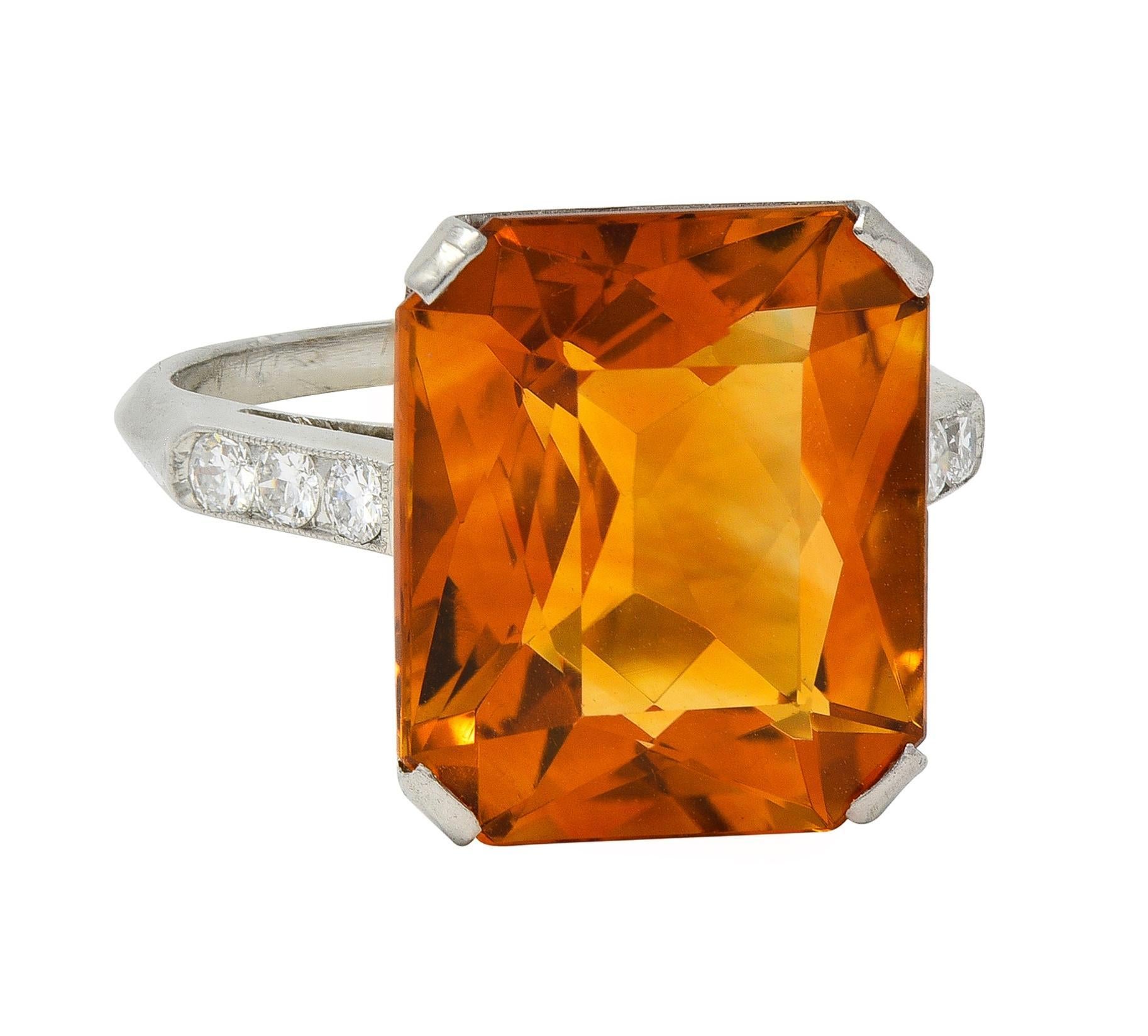 Art Deco 8.95 CTW Citrine Diamond Platinum Vintage Cocktail Ring For Sale 2