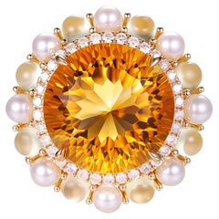 Anello Art Deco con Citrino da 8,97 carati e Diamante Prehinite da 1,37 carati in oro giallo 14K