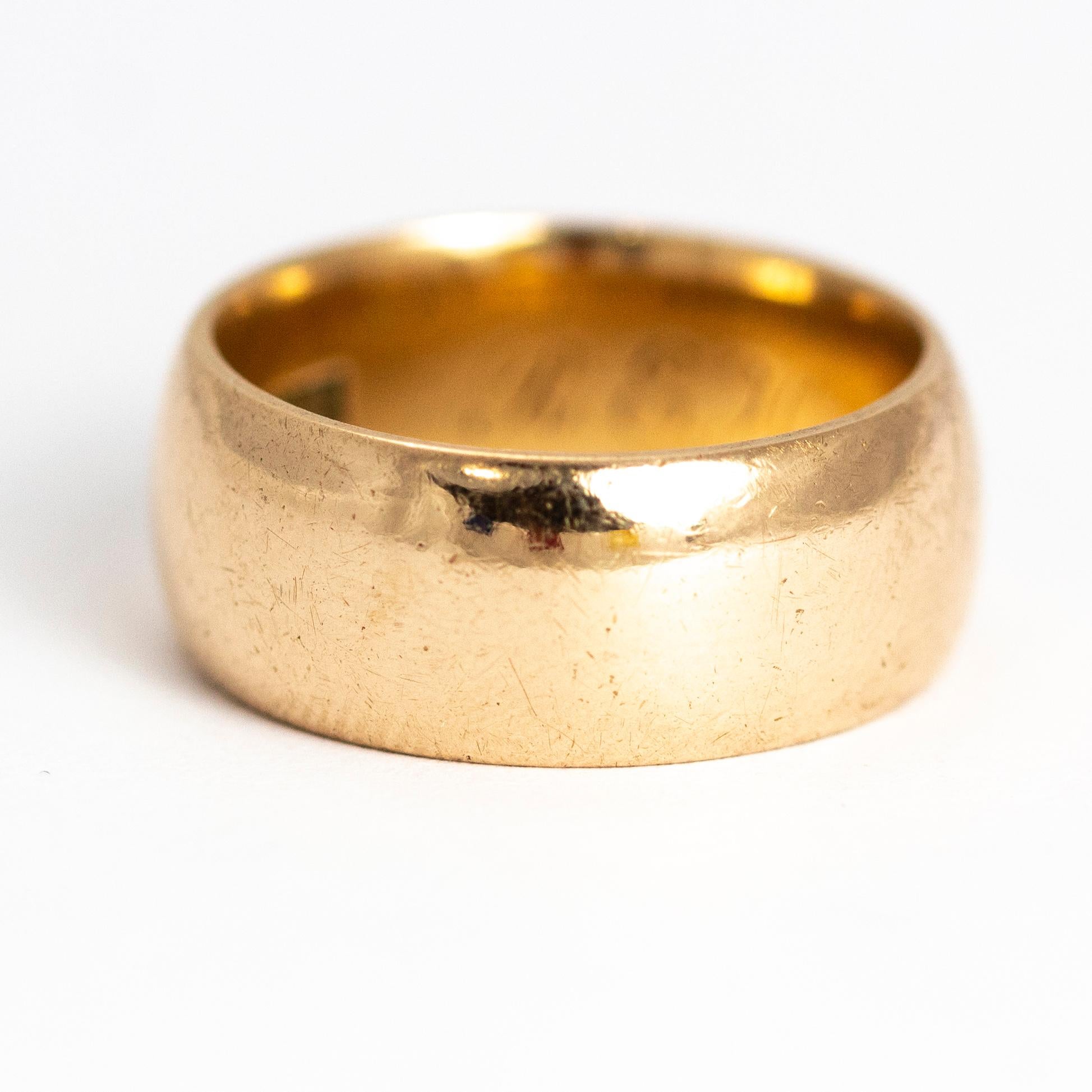Art Deco 9 Carat Extra Wide Gold Band With Inscription In Good Condition In Chipping Campden, GB
