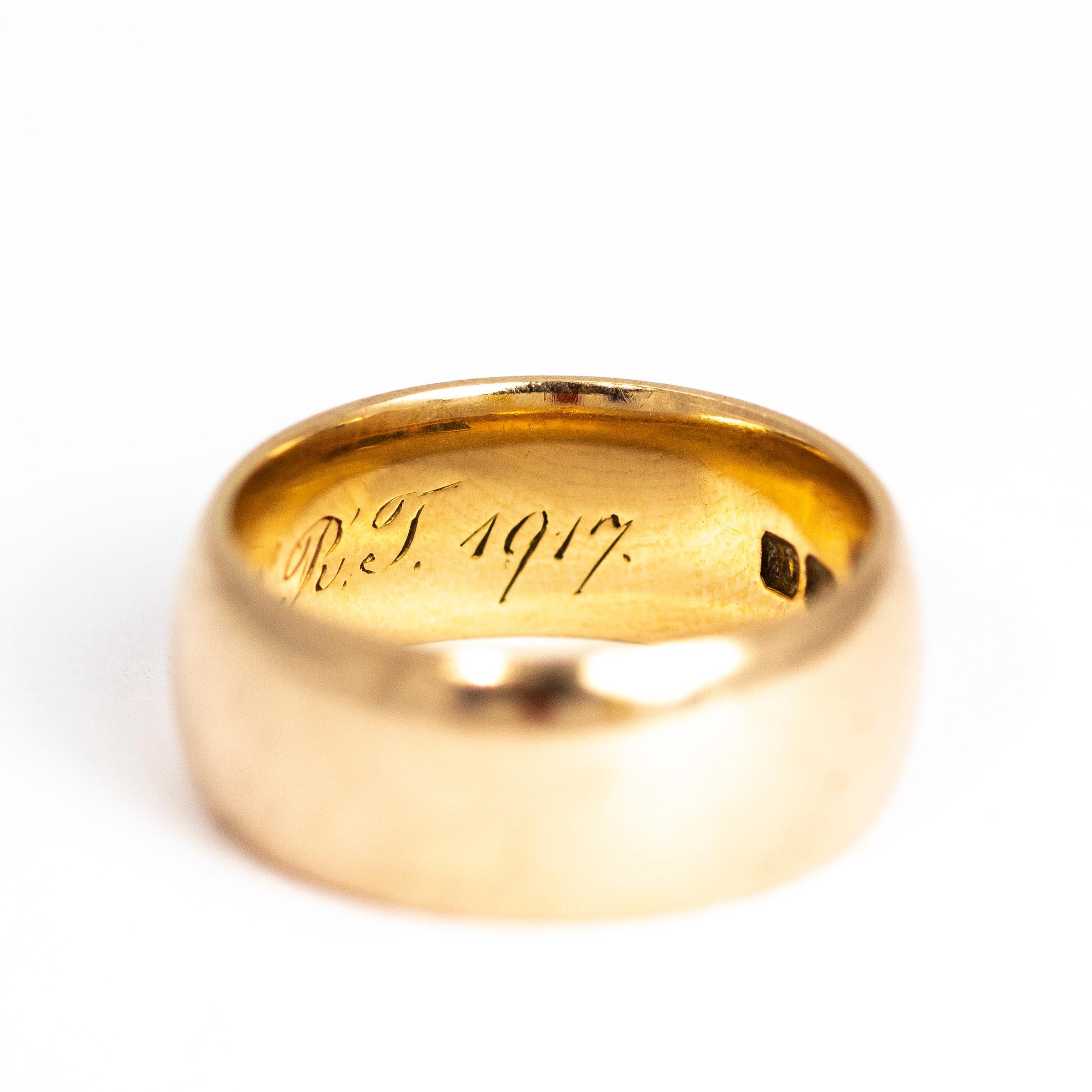 Art Deco 9 Carat Extra Wide Gold Band With Inscription 2