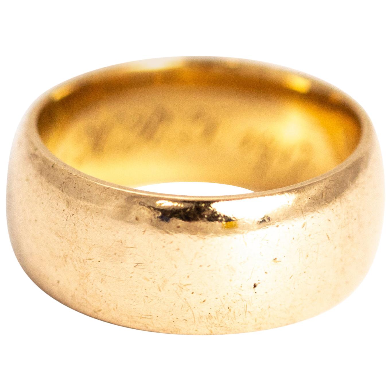 Art Deco 9 Carat Extra Wide Gold Band With Inscription