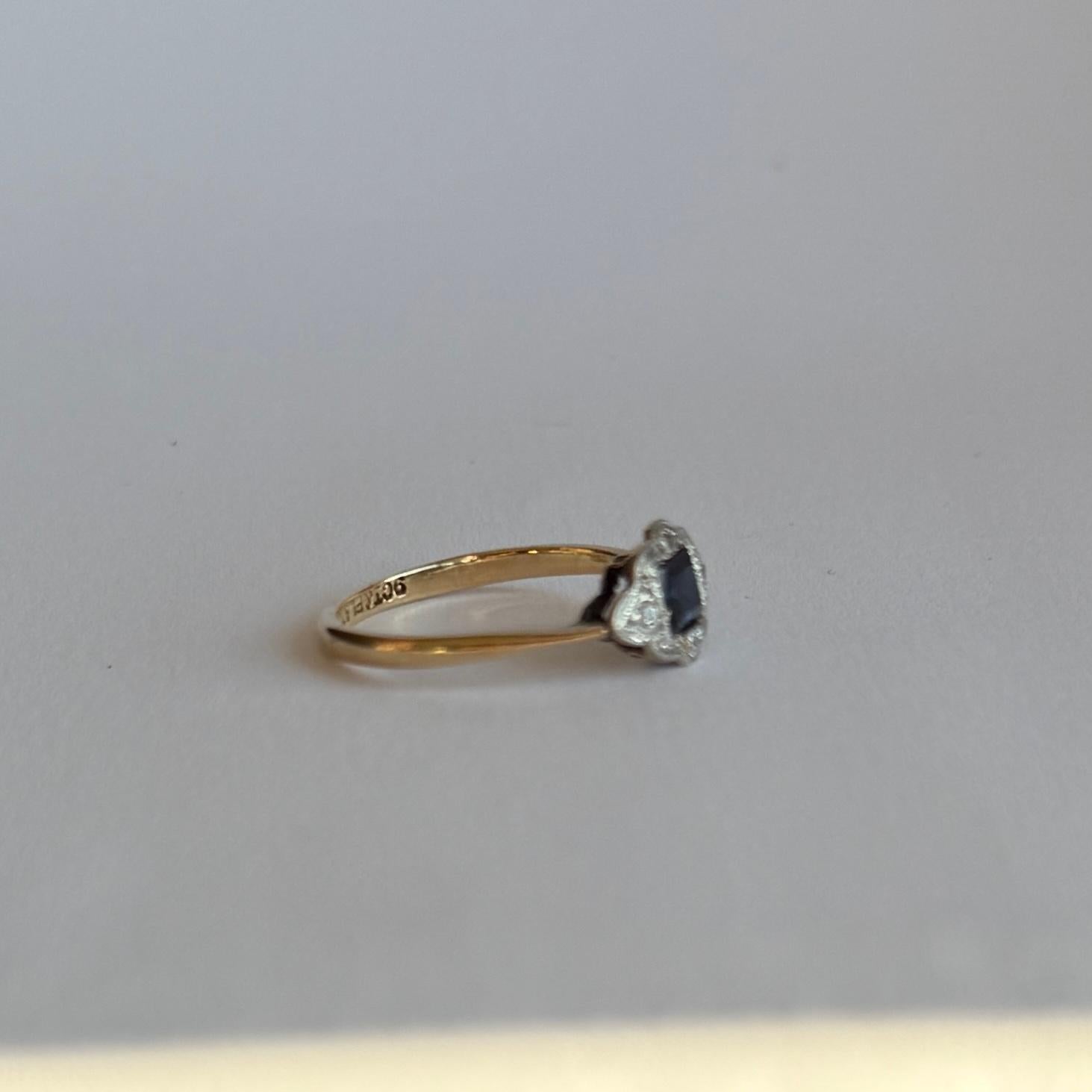 Women's or Men's Art Deco 9 Carat Gold and Platinum Sapphire and Diamond Panel Ring For Sale