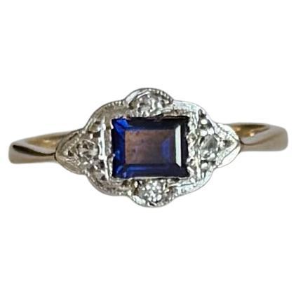 Art Deco 9 Carat Gold and Platinum Sapphire and Diamond Panel Ring