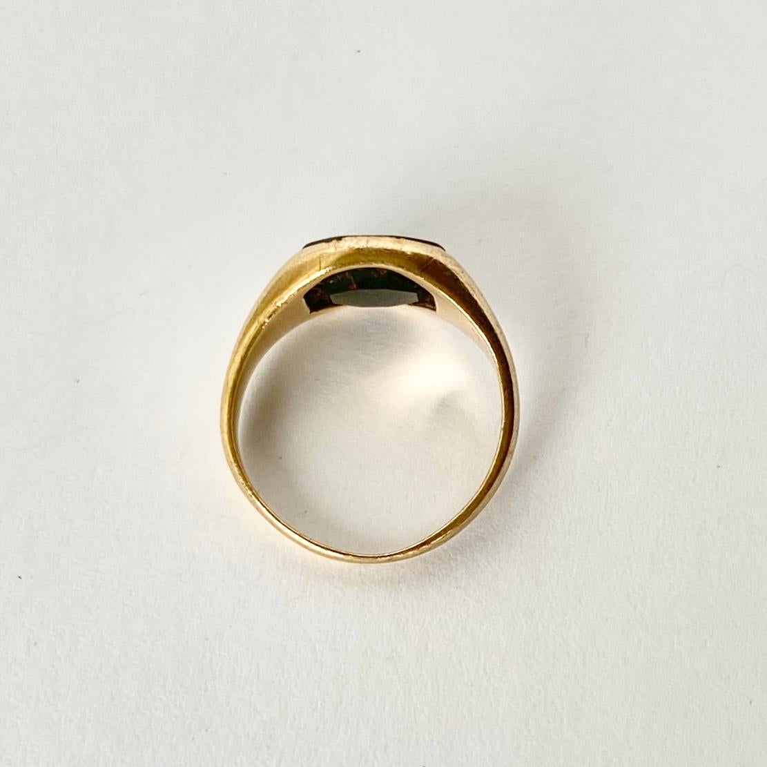 Art Deco 9 Carat Gold Bloodstone Signet Ring In Good Condition In Chipping Campden, GB