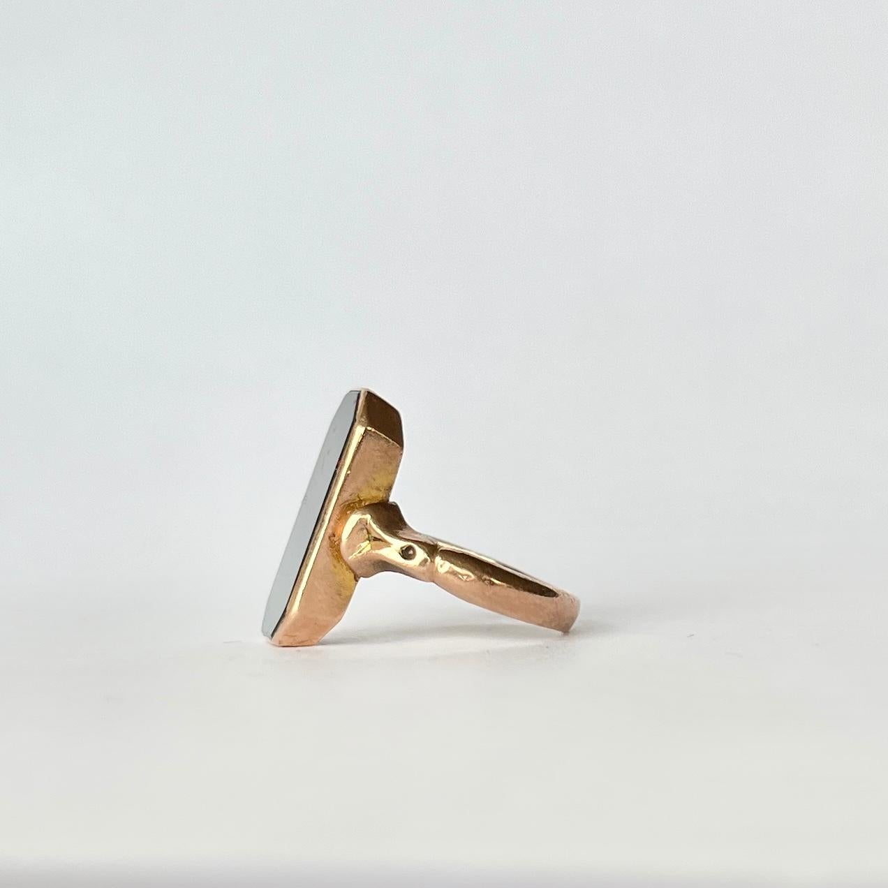 Women's or Men's Art Deco 9 Carat Gold Bloodstone Signet Ring