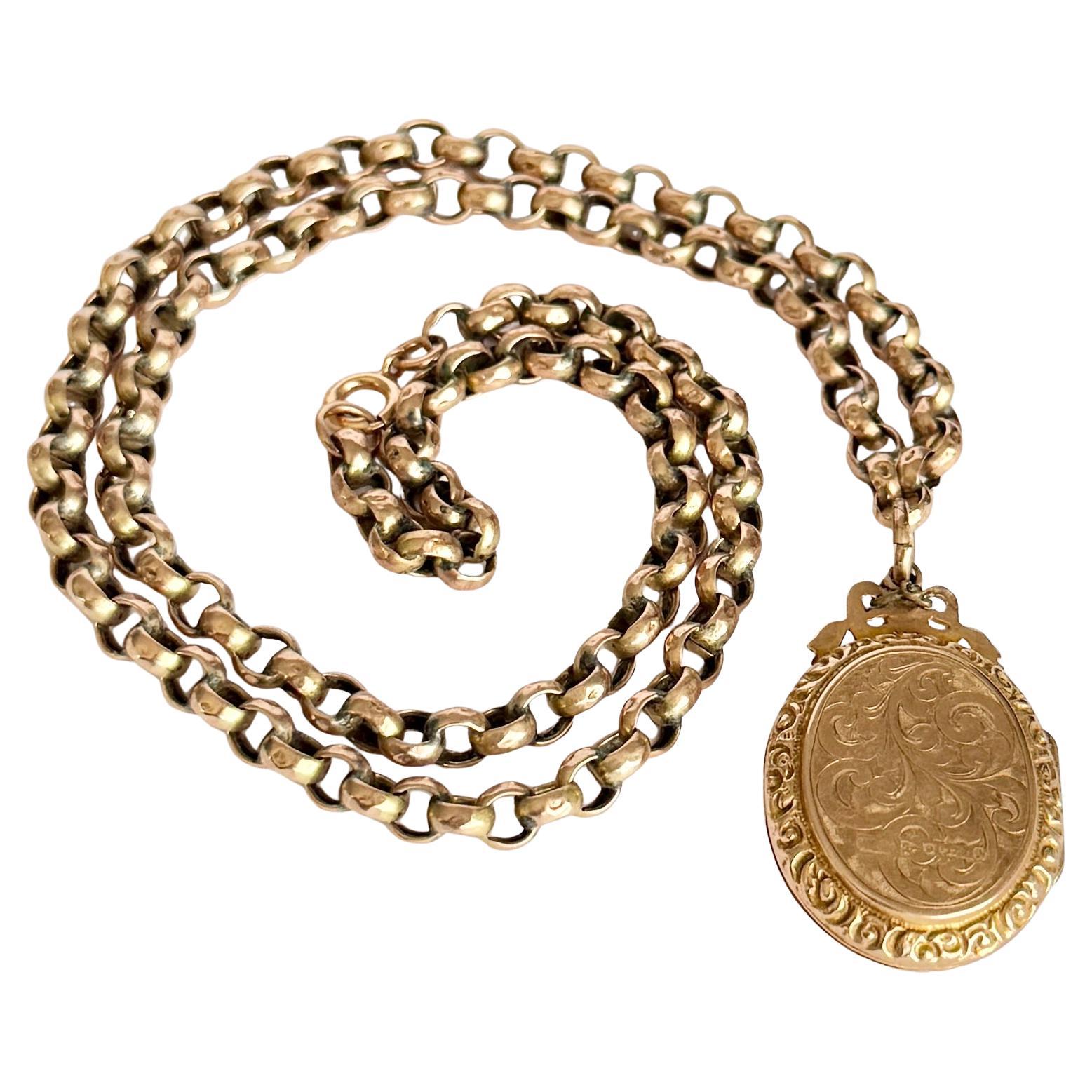 Art Deco 9 Carat Gold Locket and Chain