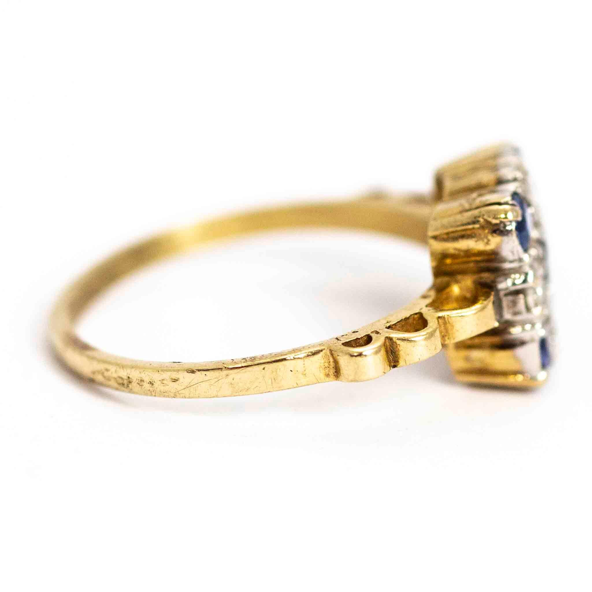 Art Deco 9 Carat Gold Sapphire and Diamond Cluster Ring In Good Condition In Chipping Campden, GB