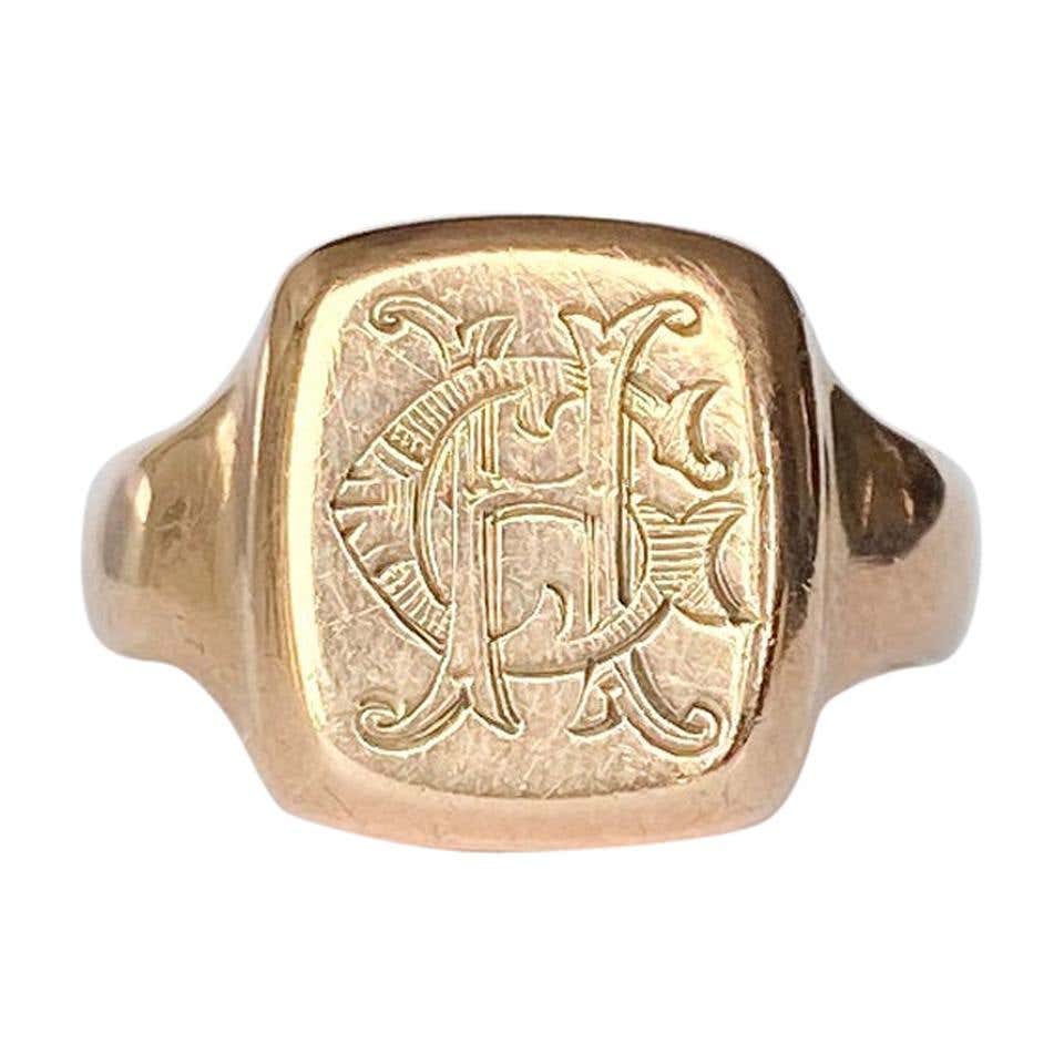 Antique 9 Carat Gold Engraved Fancy Signet Ring at 1stDibs | vintage ...