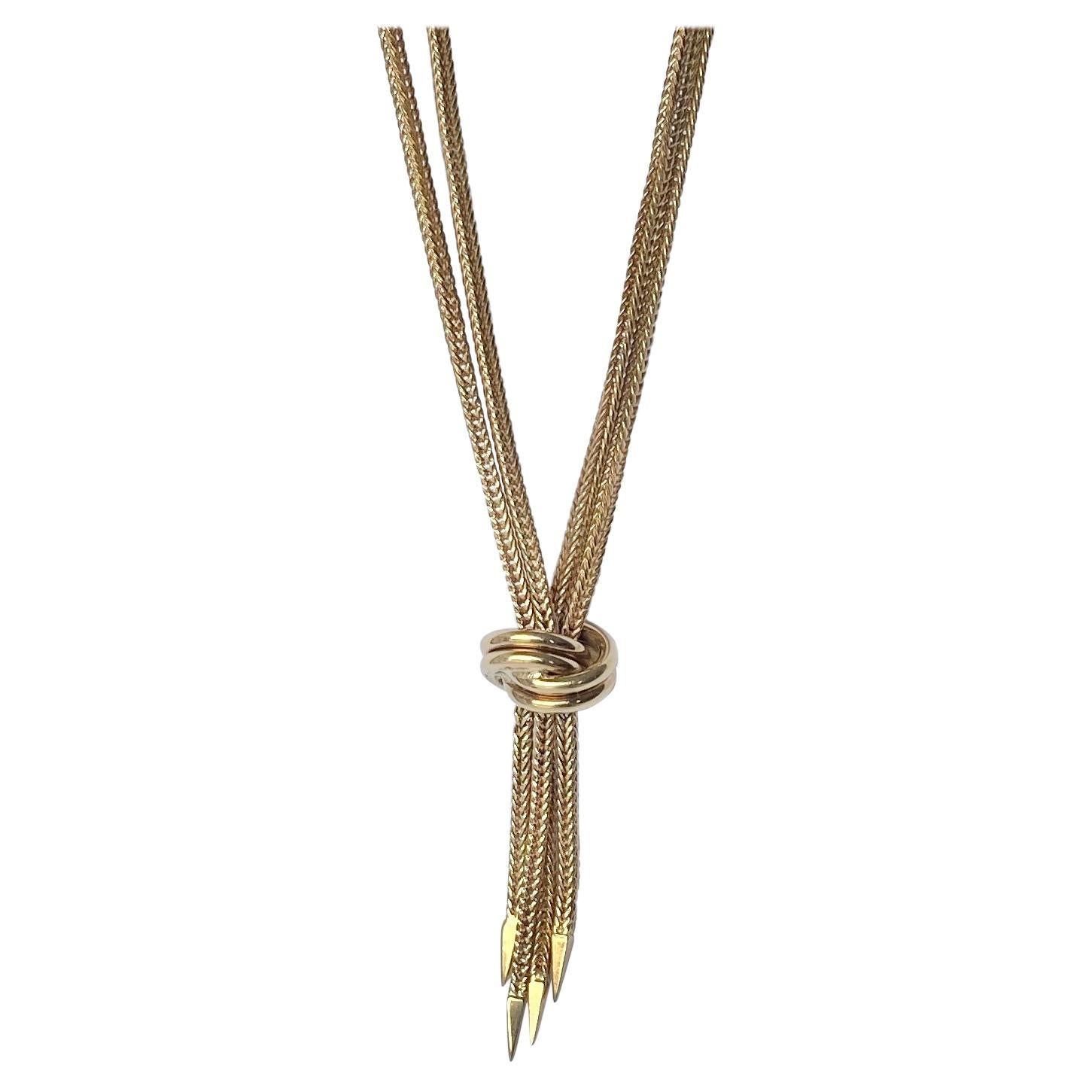 Art Deco 9 Carat Gold Snake Link and Tassel Necklace For Sale
