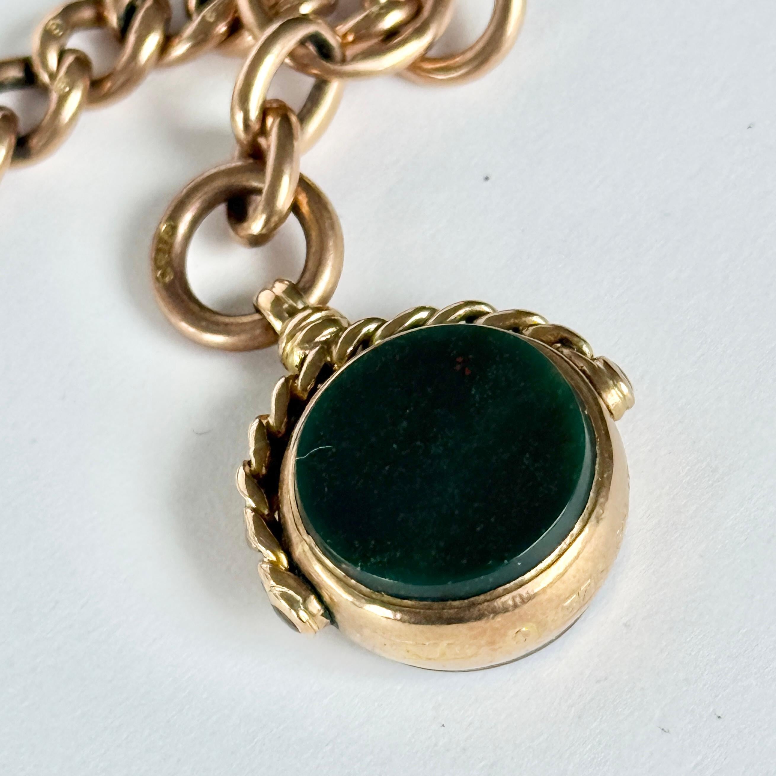 Art Deco 9 Carat Rose Gold Albert or Necklace Chain with T-Bar and Fob In Good Condition For Sale In Chipping Campden, GB
