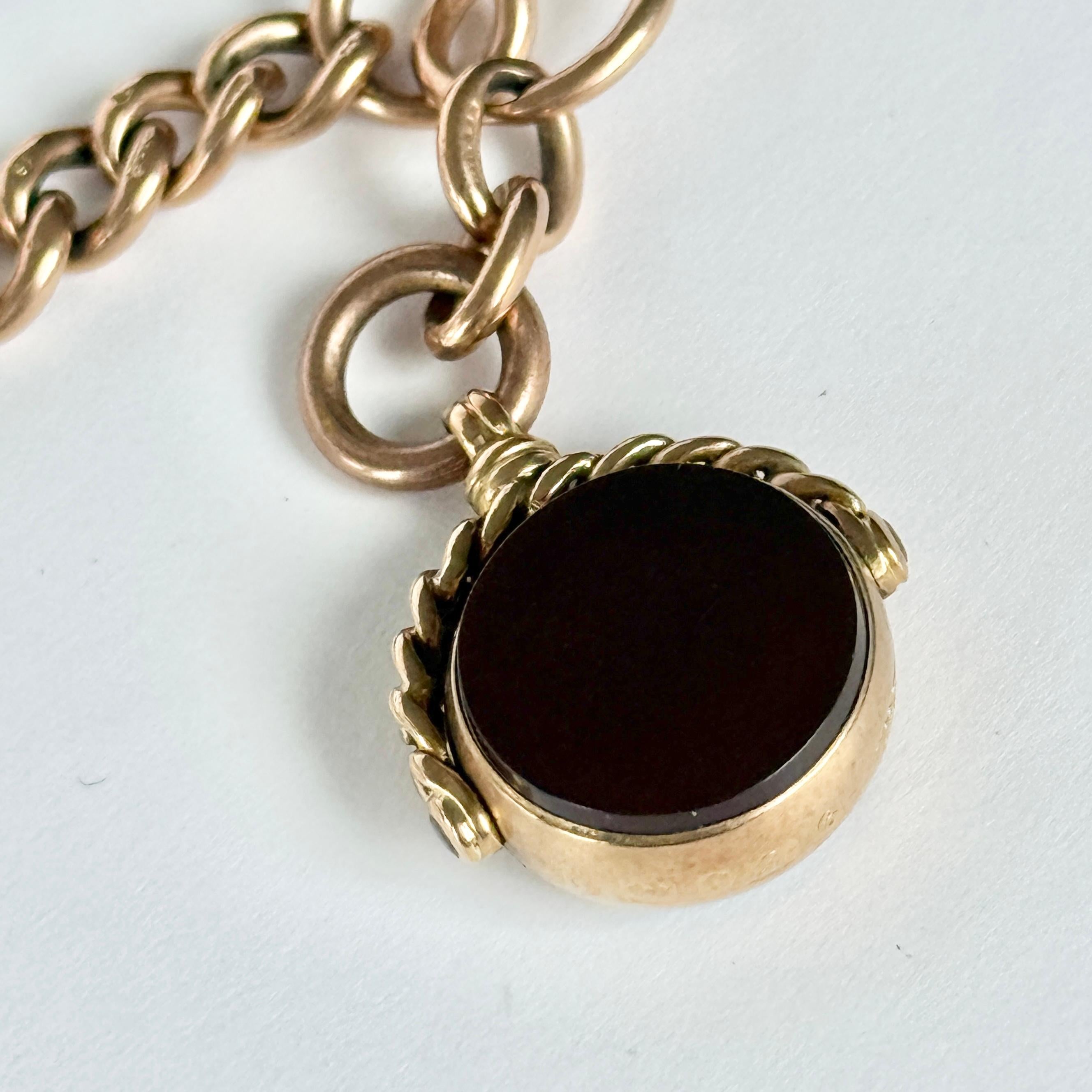 Women's or Men's Art Deco 9 Carat Rose Gold Albert or Necklace Chain with T-Bar and Fob For Sale