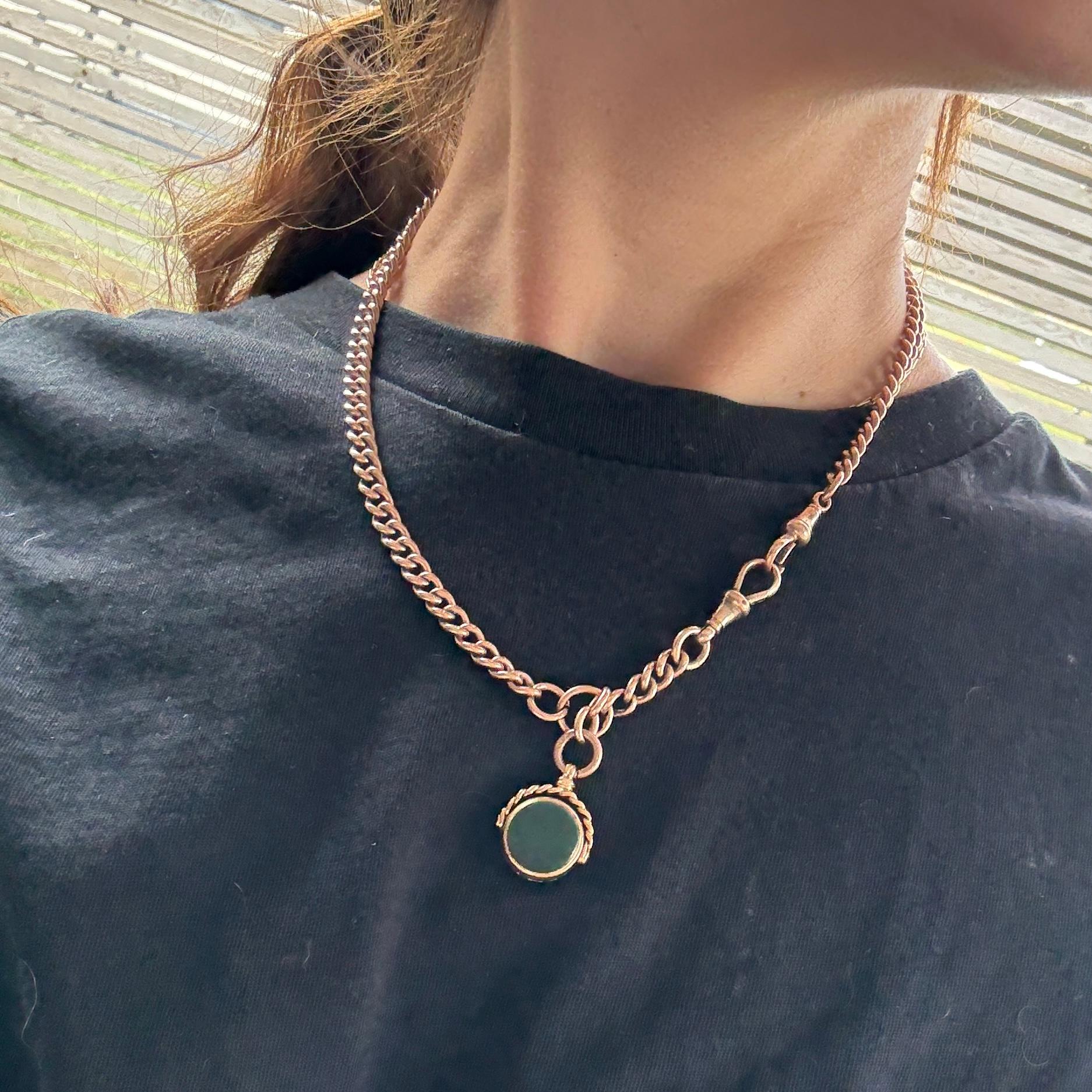 Art Deco 9 Carat Rose Gold Albert or Necklace Chain with T-Bar and Fob For Sale 3