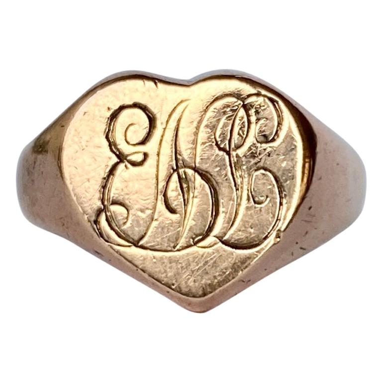 Art Deco 9 Carat Rose Gold Heart Signet Ring