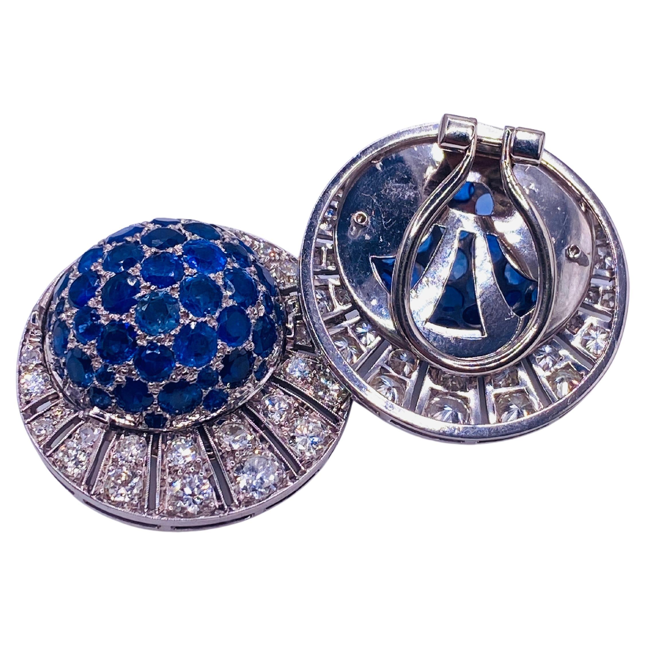 Art Deco 9 Carat Sapphire 2.5 Carat Diamond Clip Earrings