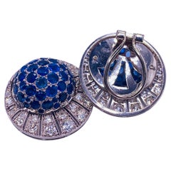 Antique Art Deco 9 Carat Sapphire 2.5 Carat Diamond Clip Earrings