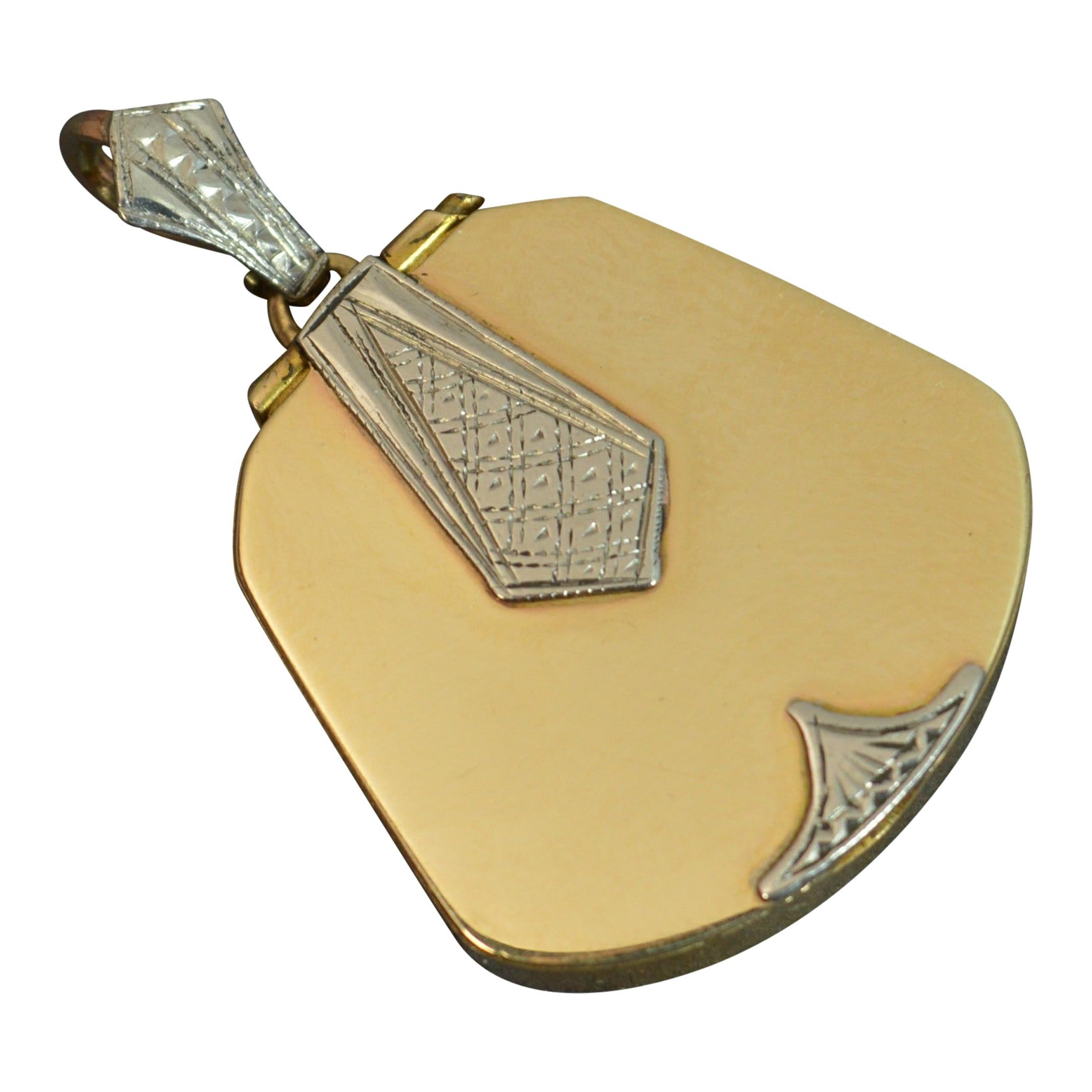 Art Deco 9 Carat Yellow Gold Palladium Locket Pendant