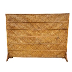 Art Deco 9' Foot X 6' Foot Rattan & Woven Wicker Wall Divider Screen