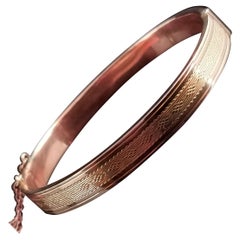 Art Deco 9 Karat Rose Gold Bangle, Engine Turned