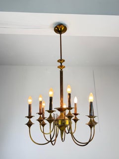 Art-Deco-Kronleuchter mit 9 Lichtern aus Messing, 1940er Jahre