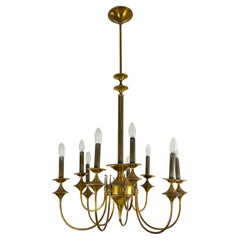 Art Deco 9-Light Brass Chandelier, 1940s