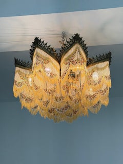 Art Deco 9-Light Chandelier with colored fringes, 1940s