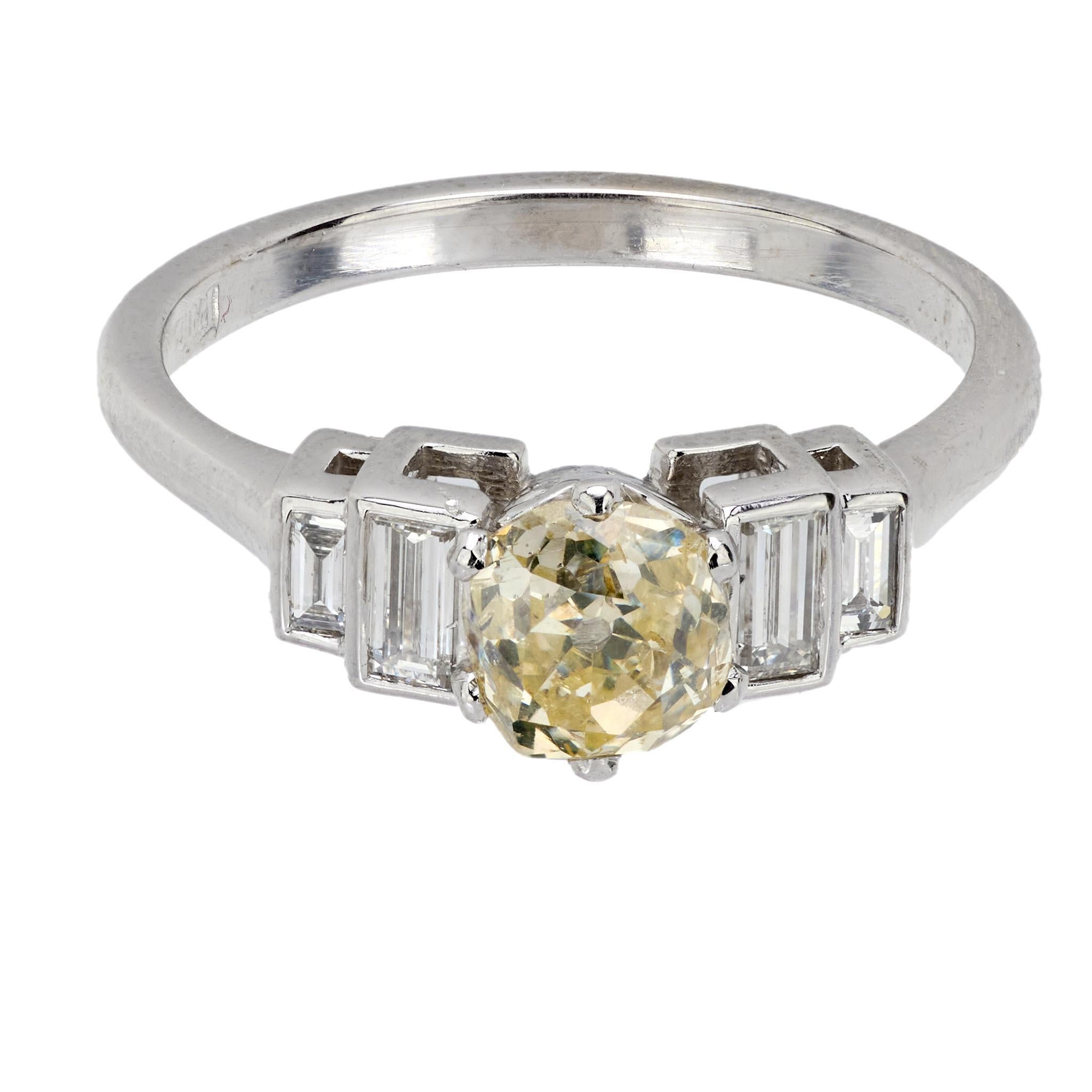 Old Mine Cut Art Deco .90 carat old mine cut diamond platinum engagement ring For Sale