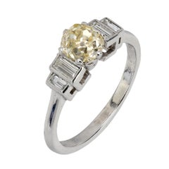 Art Deco .90 carat old mine cut diamond platinum engagement ring