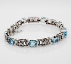 Art Deco 9.0 Carat Natural Aquamarine Diamond Platinum Bracelet
