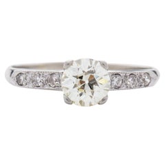 Art Deco .90 Old Euro Cut Diamond with Antique Single Cuts in 14 White Gold