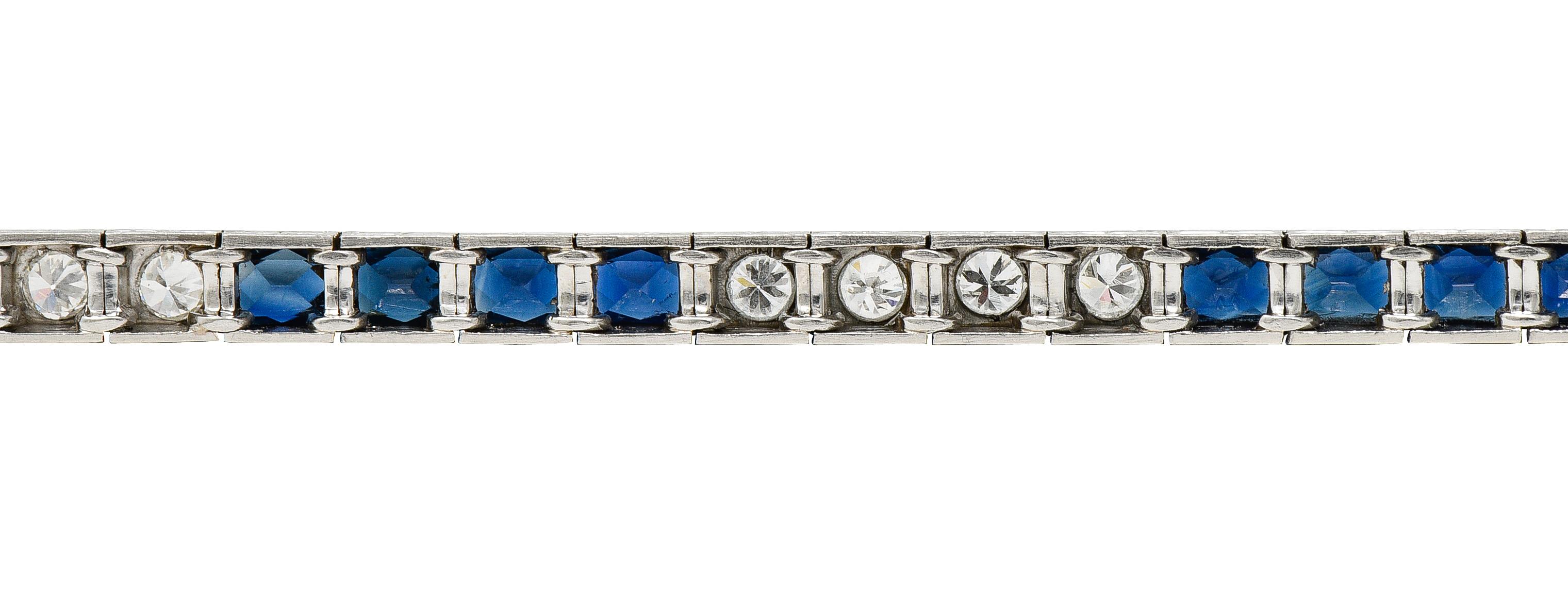 Art Deco 9.00 CTW French Cut Sapphire Diamond Platinum Vintage Channel Bracelet en vente 3