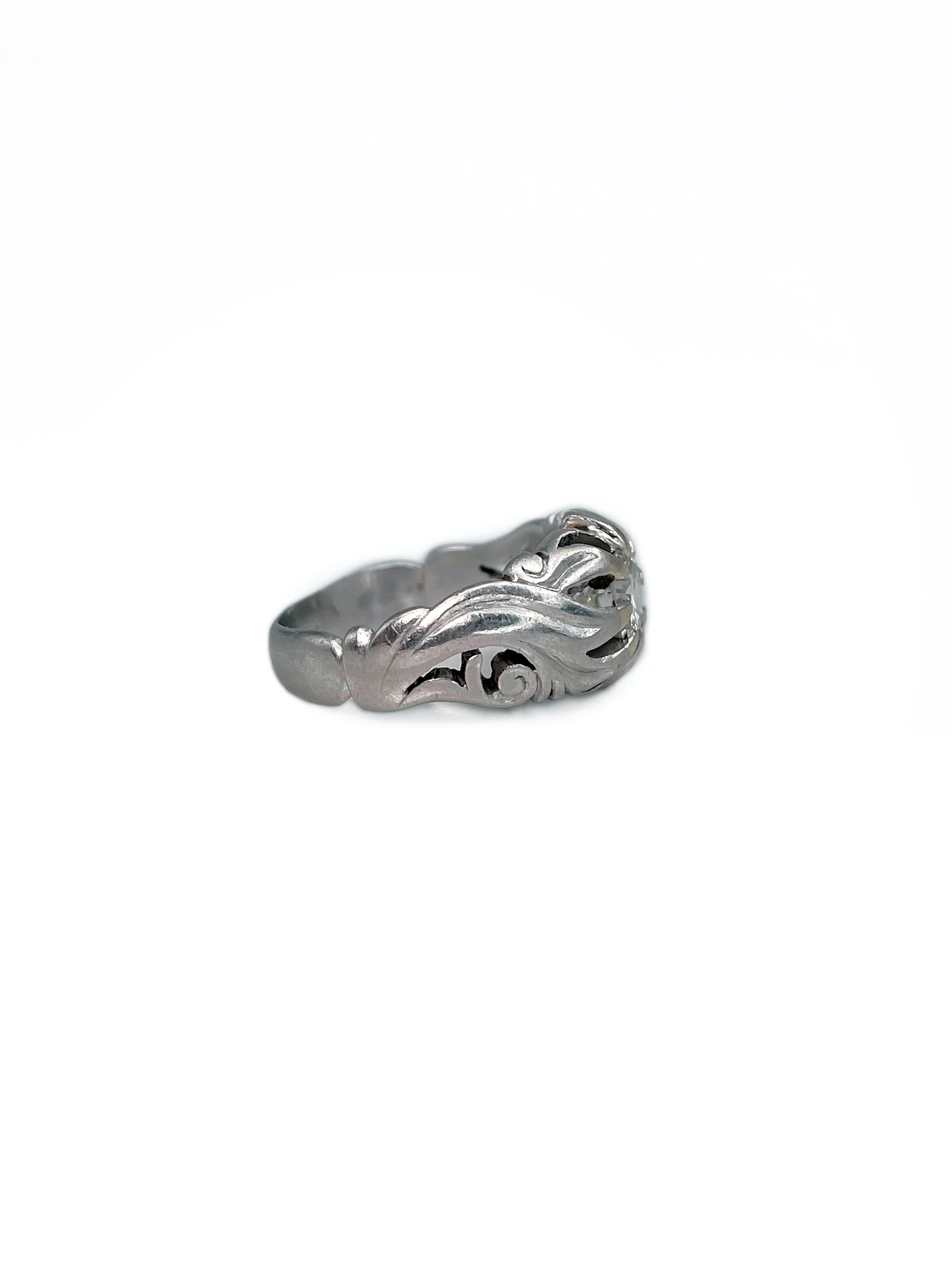 Round Cut Art Deco 900 Platinum 0.70 Carat Diamond Engagement Ring For Sale