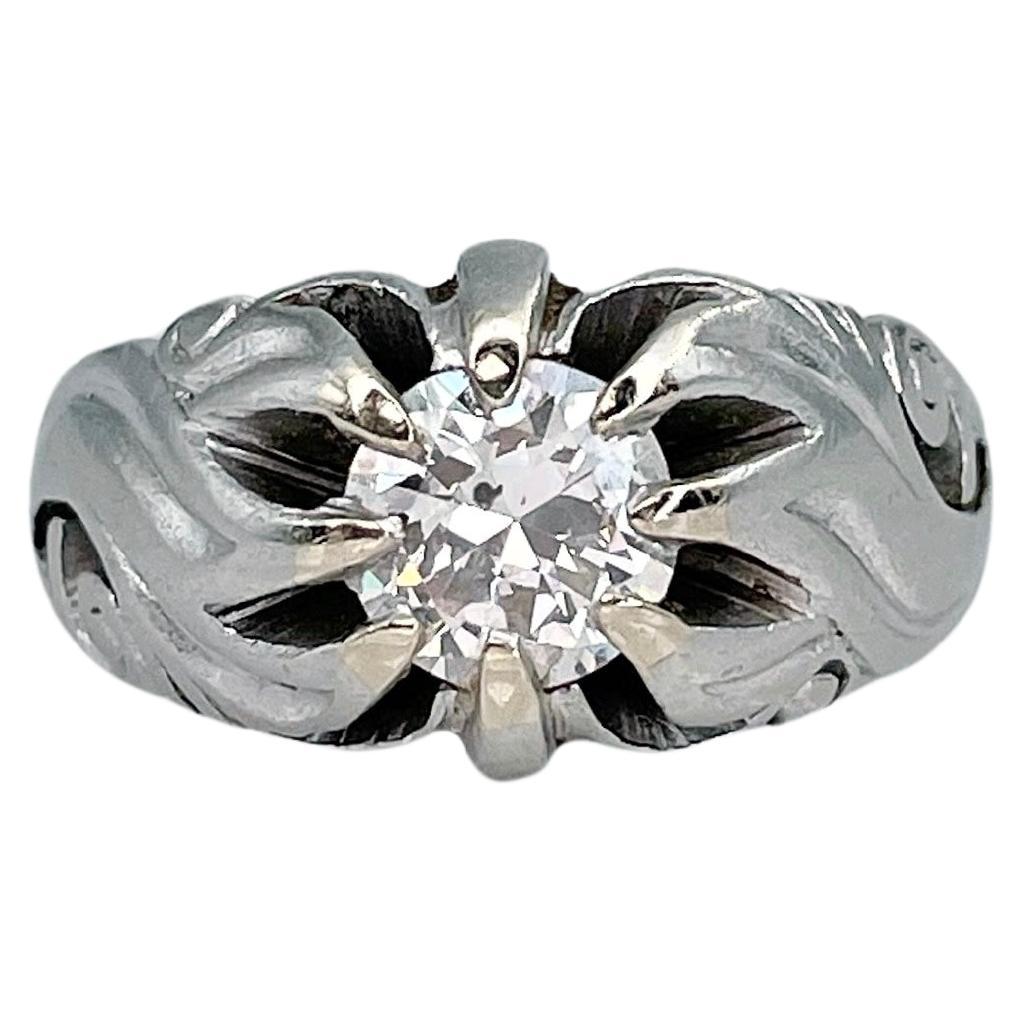 Art Deco 900 Platinum 0.70 Carat Diamond Engagement Ring For Sale