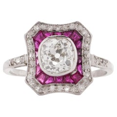 Art Deco 900 Platinum 1.50 Carat Old, Mine Cut Diamond Ladies' Cluster Ring