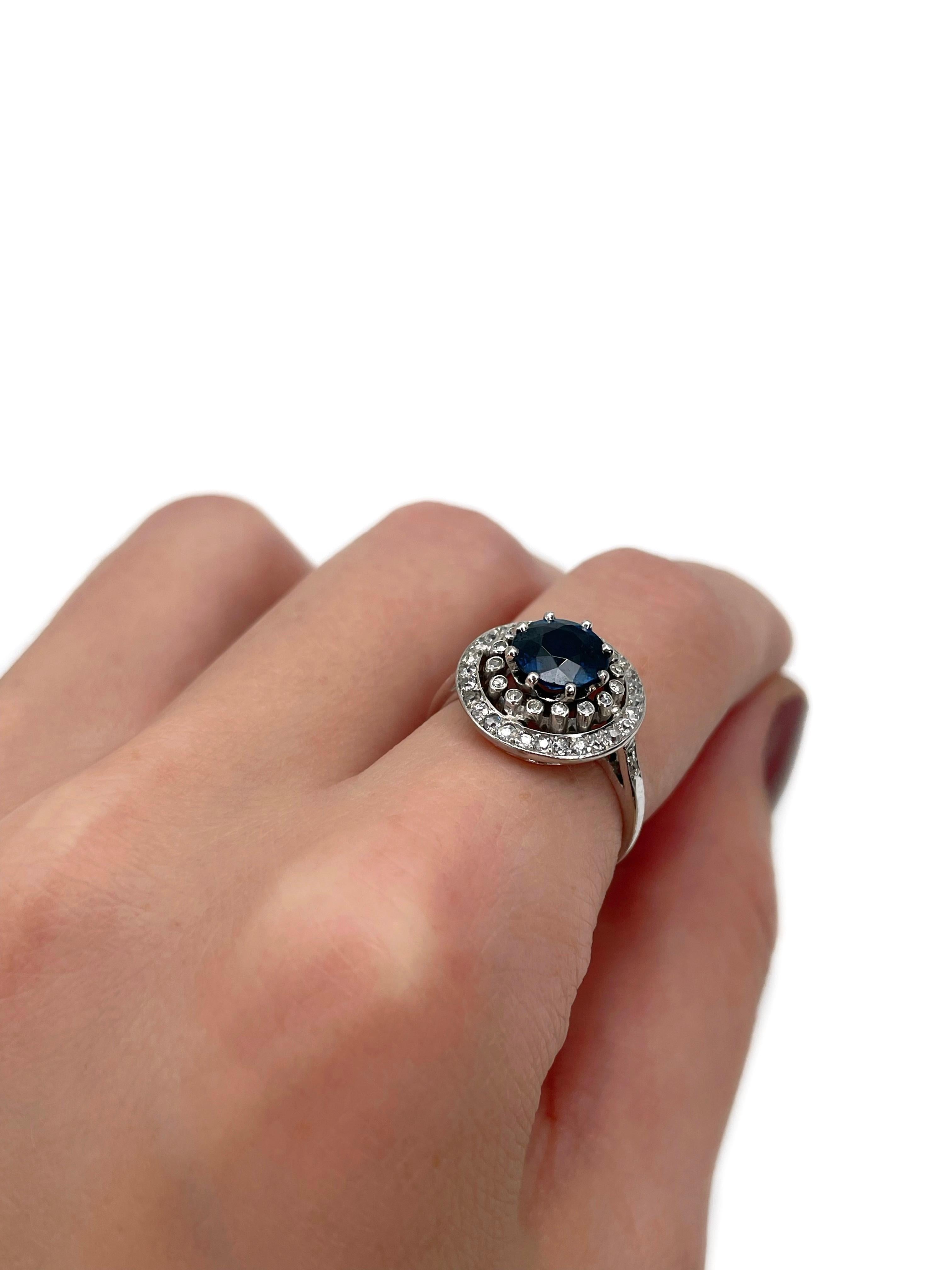 Art Deco 900 Platin 1,80 Karat VS Saphir 0,28 Karat Diamant Cluster Ring (Art déco) im Angebot