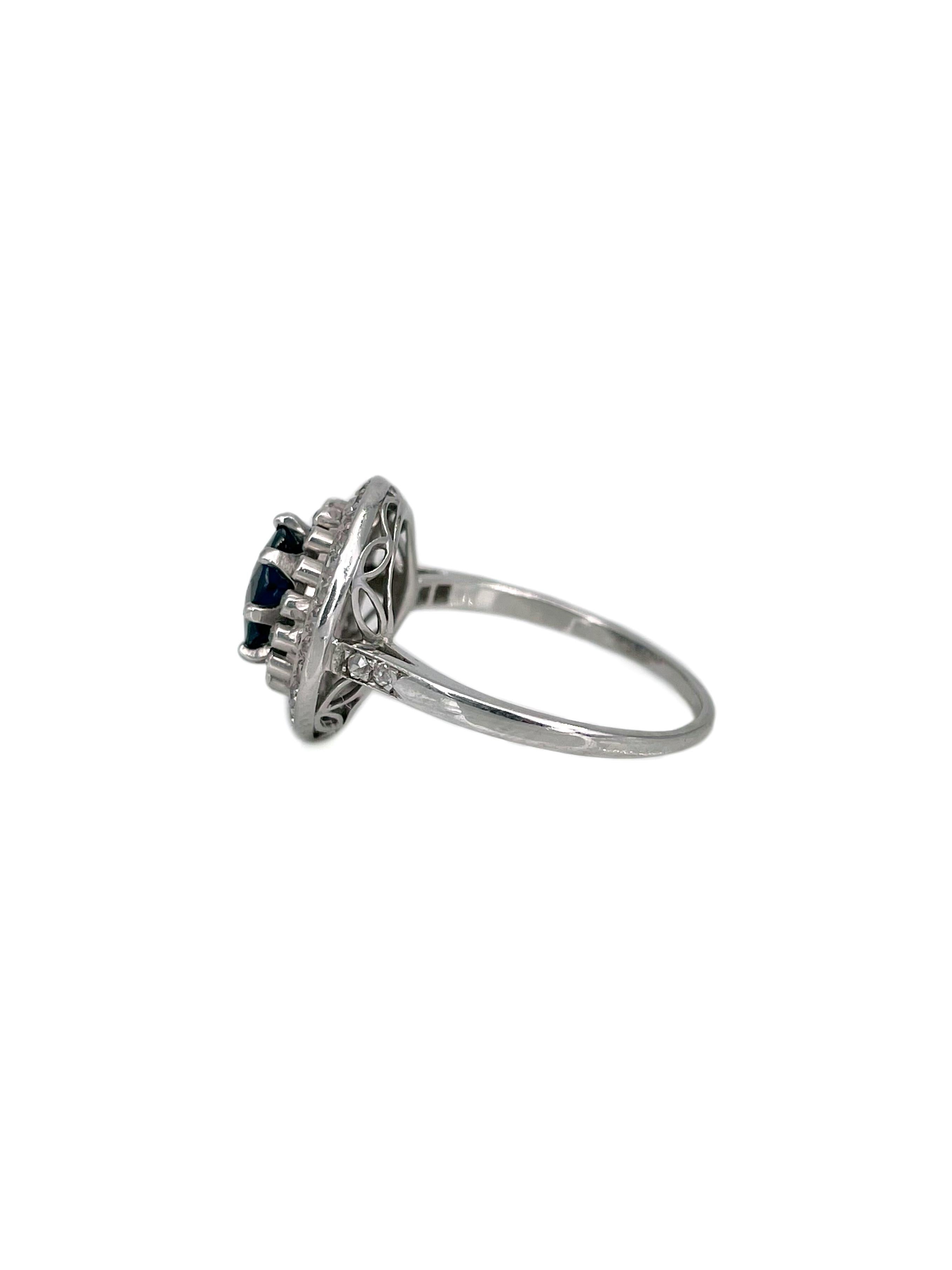 Art Deco 900 Platin 1,80 Karat VS Saphir 0,28 Karat Diamant Cluster Ring (Gemischter Schliff) im Angebot