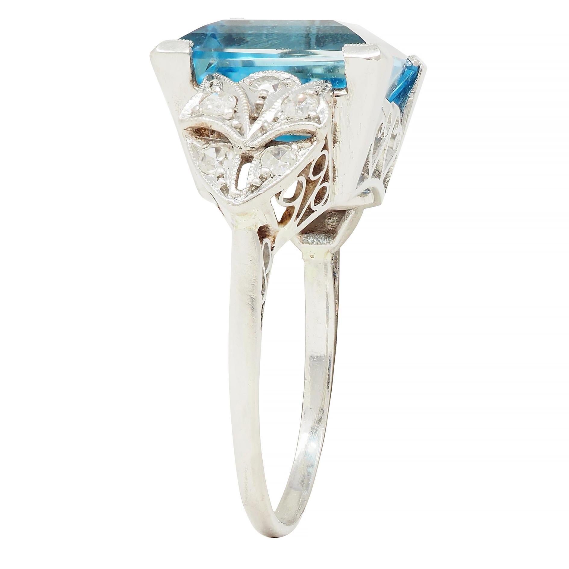 Anello Cocktail Vintage in platino con diamante acquamarina taglio Step 9,01 CTW Art of Vintage in vendita 4