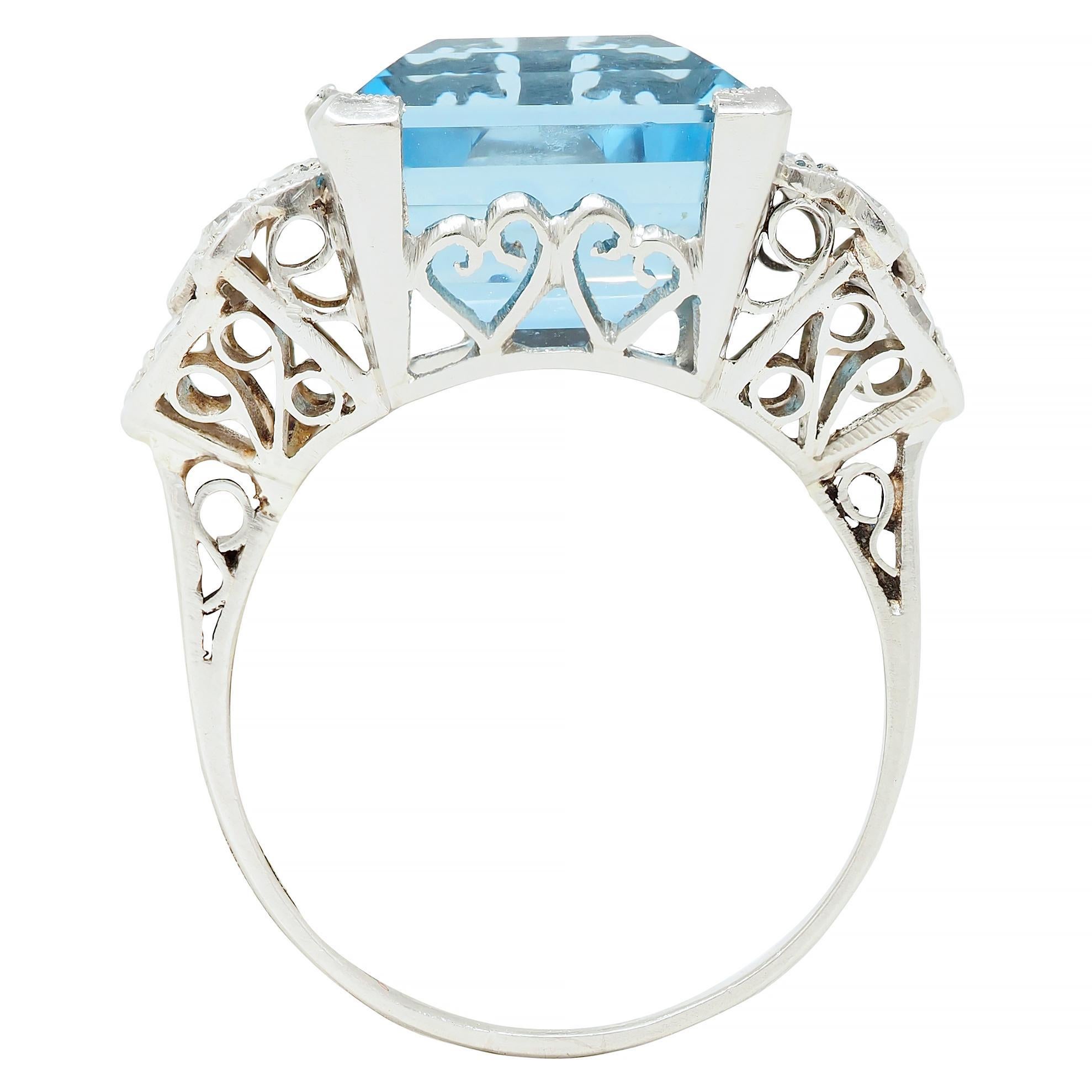 Anello Cocktail Vintage in platino con diamante acquamarina taglio Step 9,01 CTW Art of Vintage in vendita 5