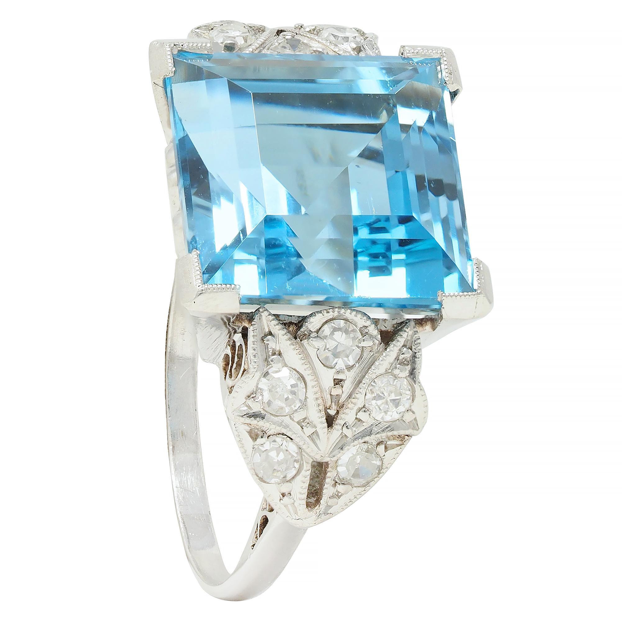 Anello Cocktail Vintage in platino con diamante acquamarina taglio Step 9,01 CTW Art of Vintage in vendita 6