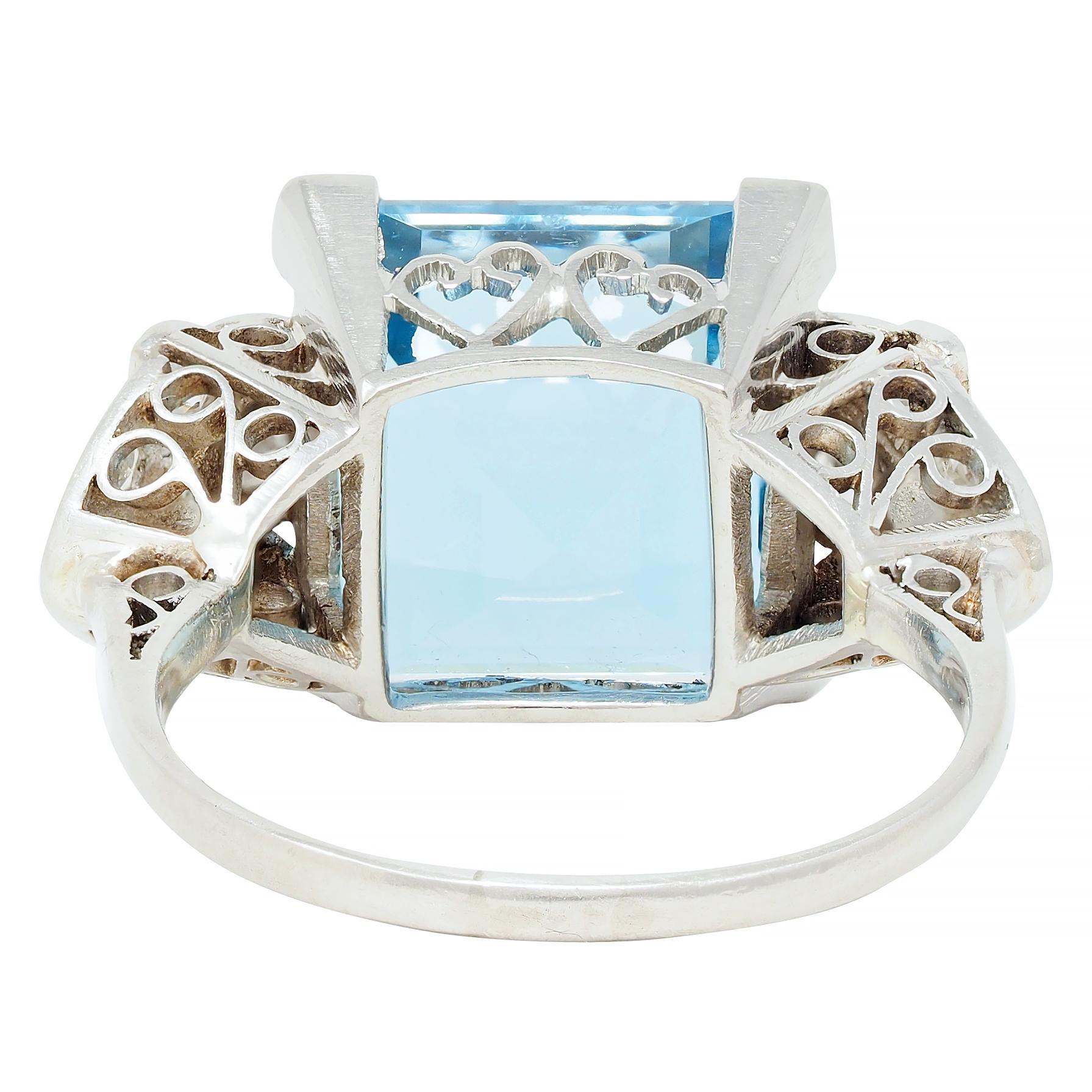 Anello Cocktail Vintage in platino con diamante acquamarina taglio Step 9,01 CTW Art of Vintage In condizioni ottime in vendita a Philadelphia, PA